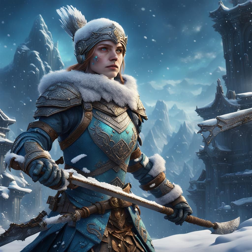 Snow Warrior Girl: Detailed Matte Painting