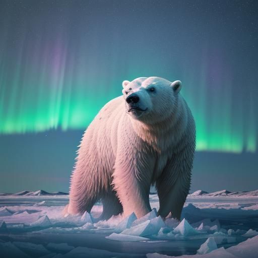 Hyperrealistic Polar Bear Emerging from Iced Sea