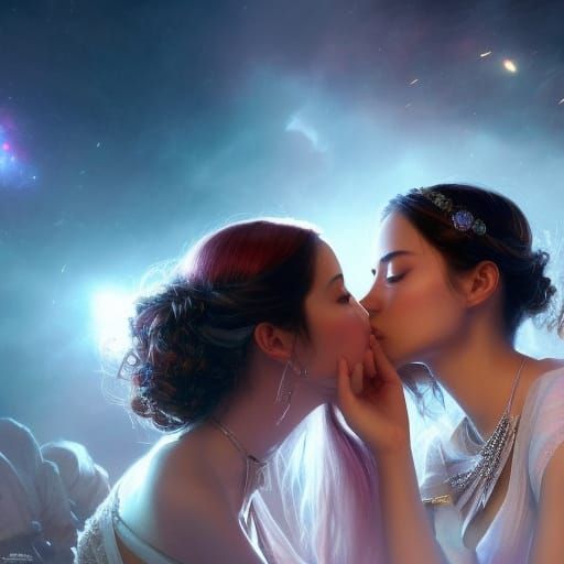 Two Women Kissing with Engagement Ring