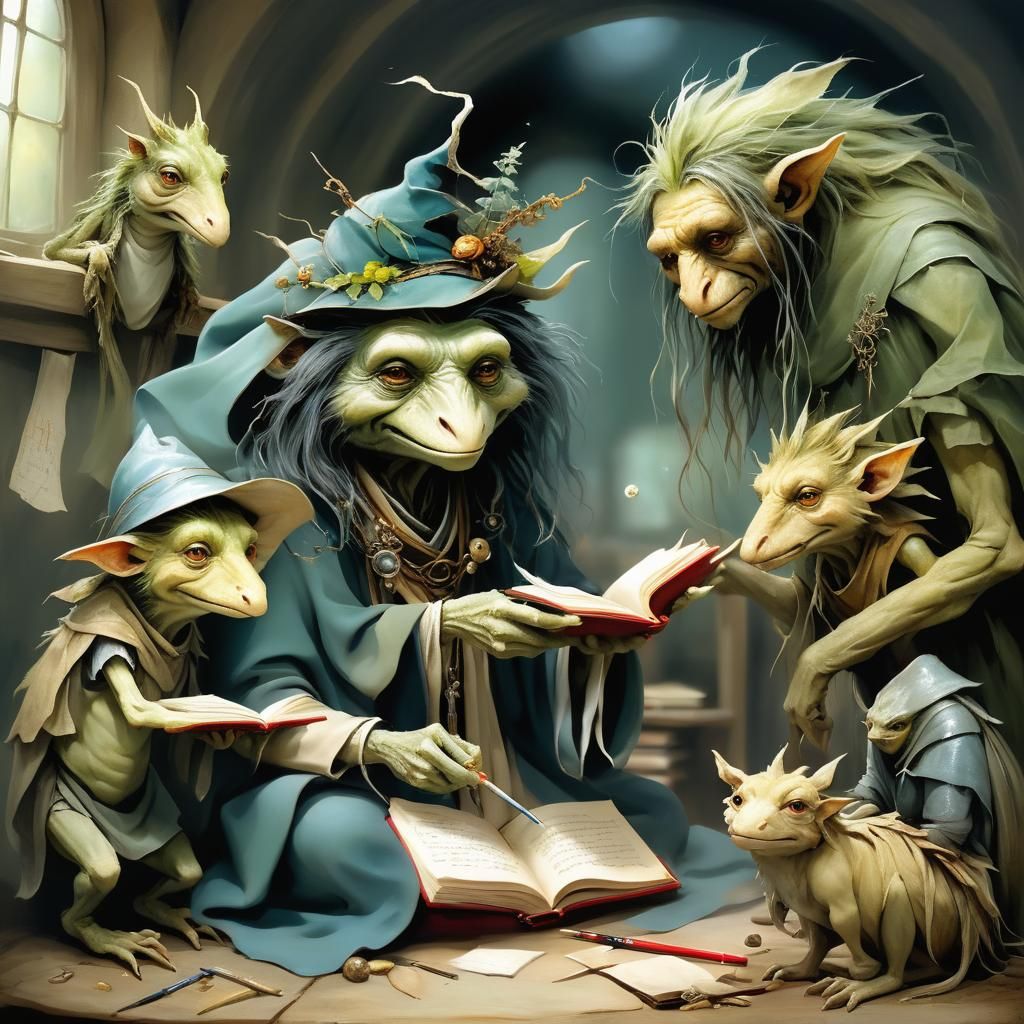 Storybook Creature School Lesson in Fantasy Style