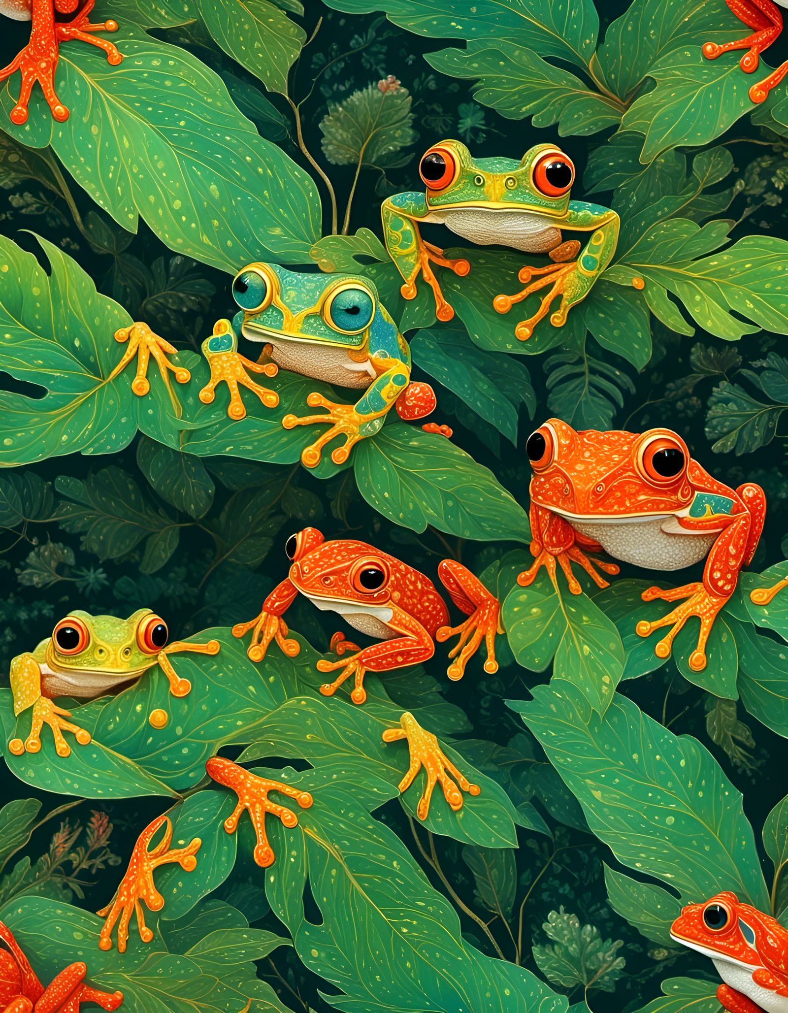 Amazon Rainforest Treefrogs in Haeckel Style