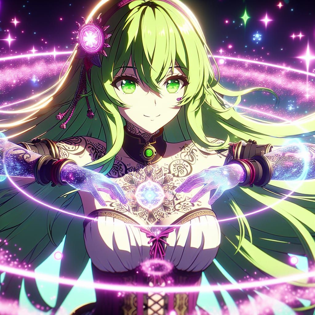 Anime Elementalist Radiating Psychic Energy in 3D