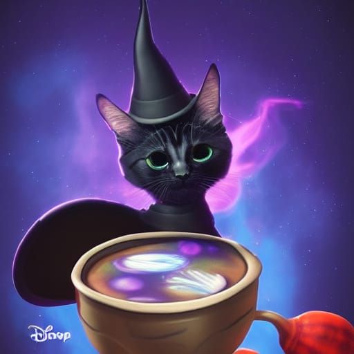 Galaxy Witch-Cat Stirring Soup: 3D Digital Art