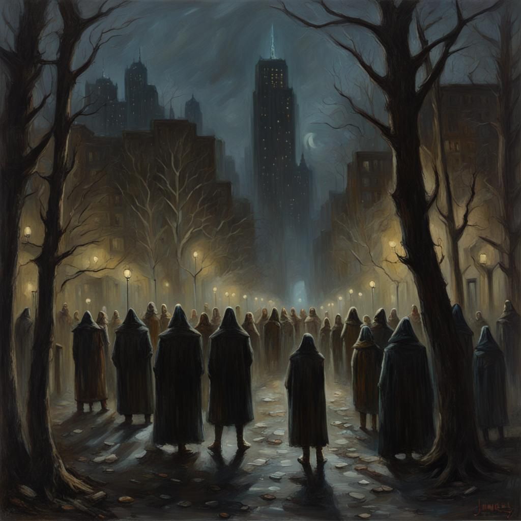 Creepy Dark Horror Cult Gathering in Woods