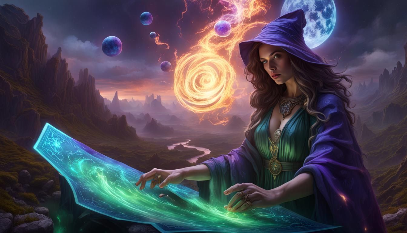 Sorceress Casting Magic in Hyperdetailed Dark Fantasy Art