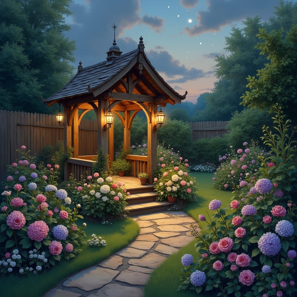 Twilight Garden Oasis in Whimsical Style