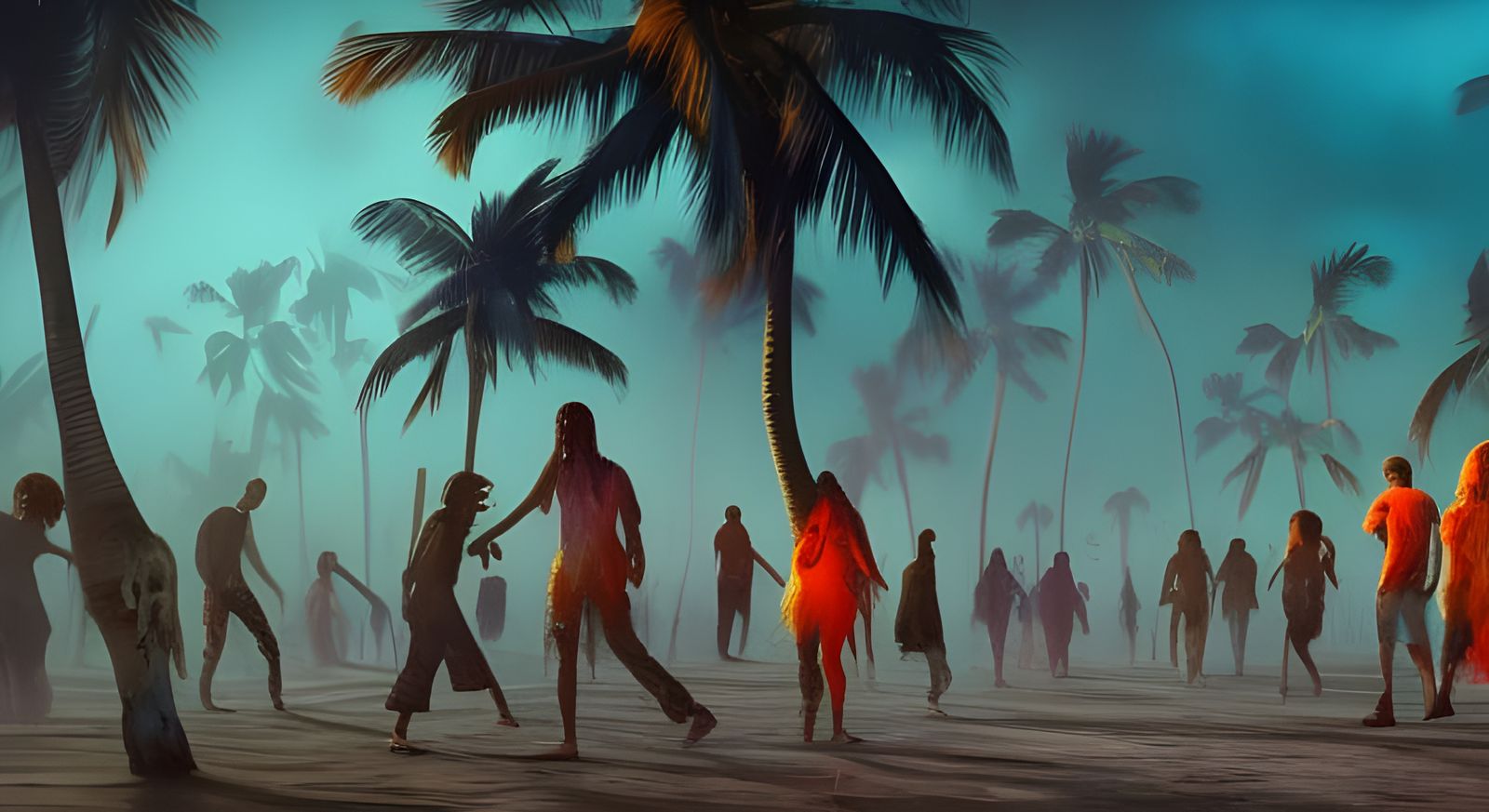 Rainbow Zombies on Beach: Hyperdetailed Concept Art