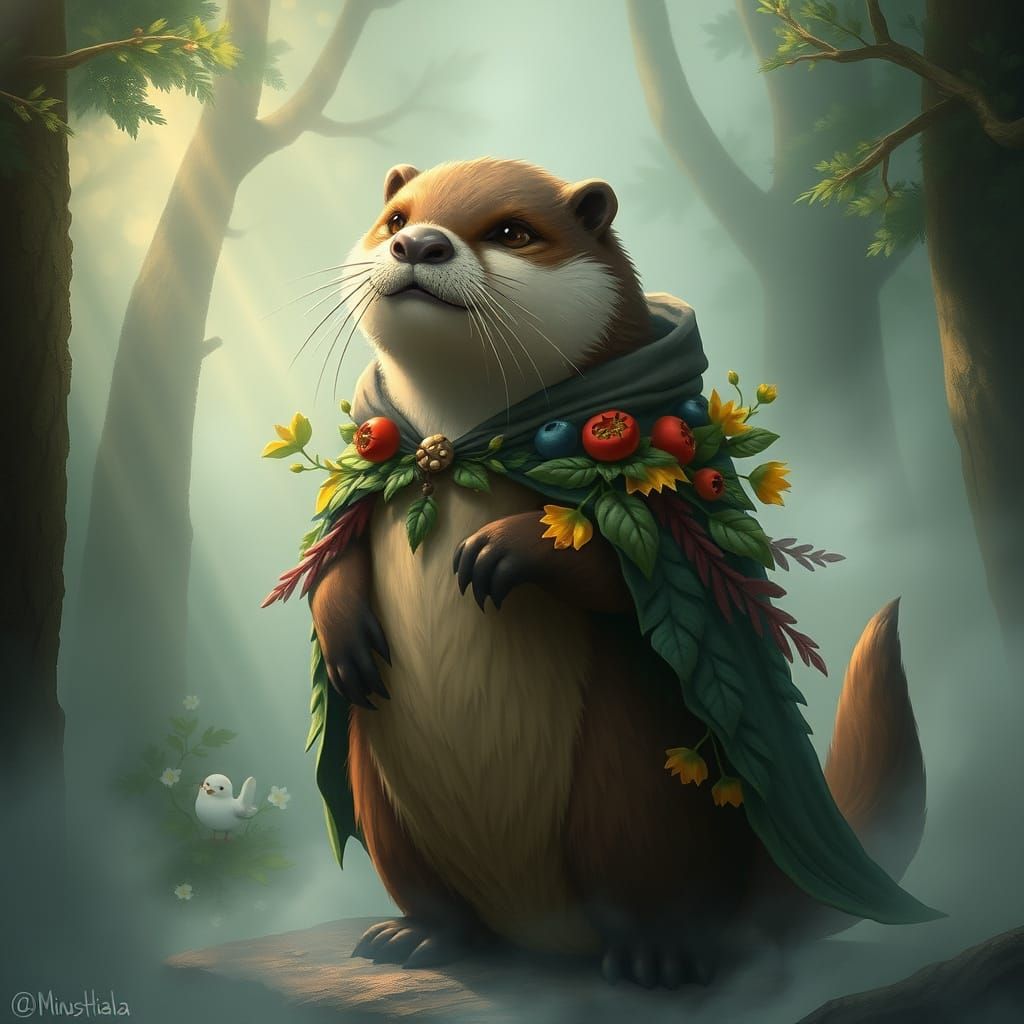 Enchanted Otter Goddess in Art Nouveau Style