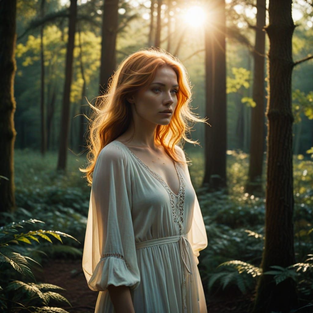 Seductive Hippie Goddess in Sun-Drenched Forest