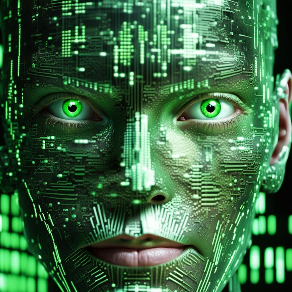 Cyborg in Matrix Code Cyberspace