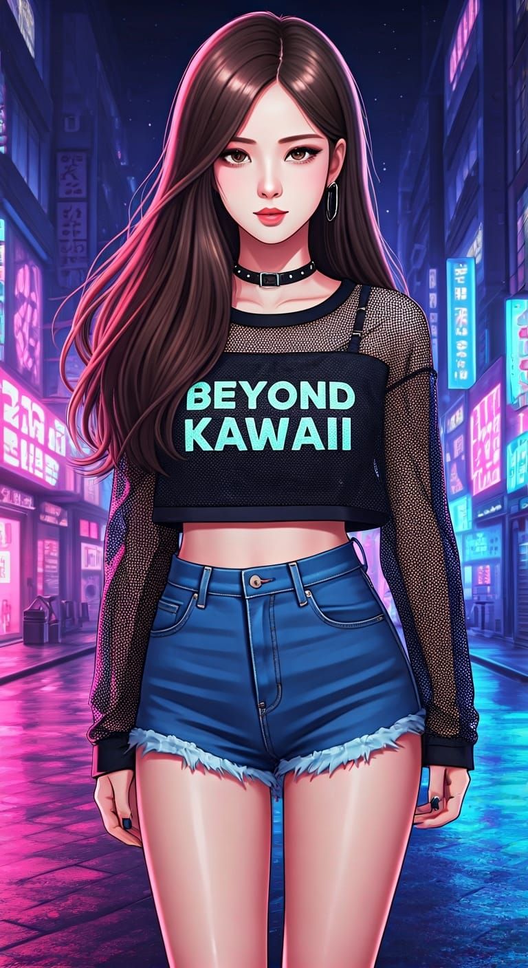 Korean Woman in Neon Anime Style