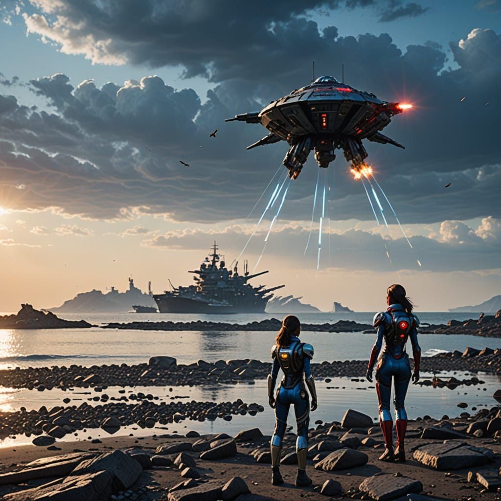 Cyborg Fembot Scientists Inspect Alien Ship Wreckage in Epic...