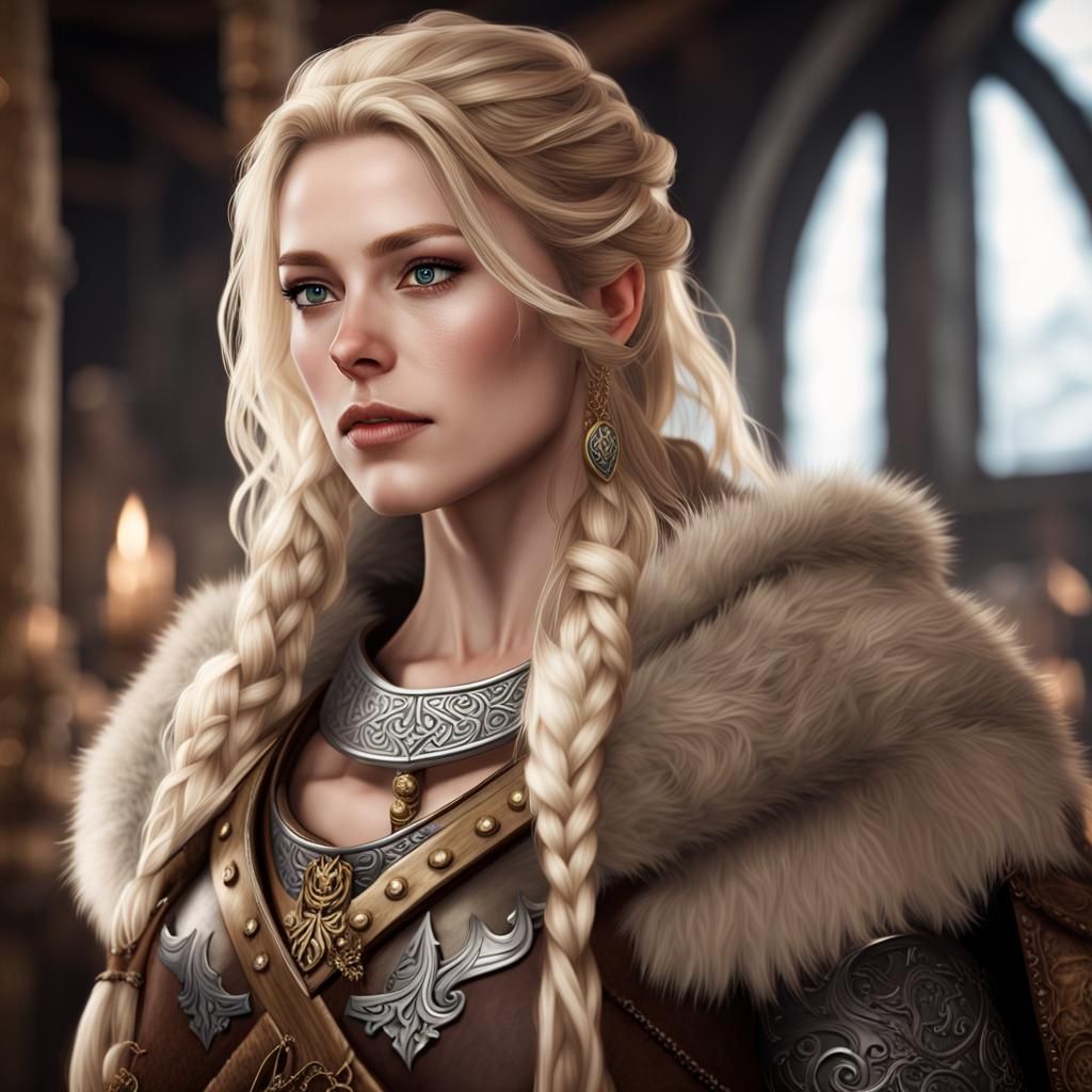 Beautiful Viking Woman with Armor in Hyperrealistic Style