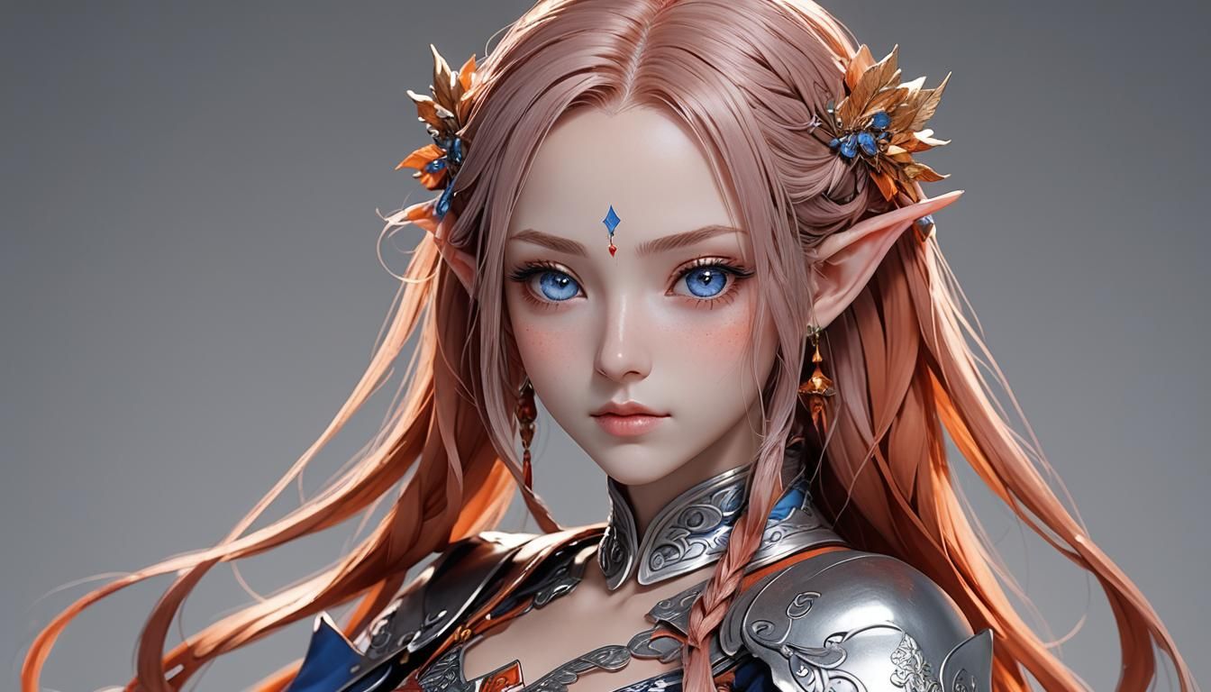 Gorgeous Elf with Red Hair in 3D Anime Art