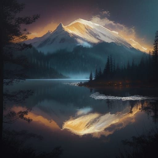 Golden Moon Double Exposure in Baroque Style