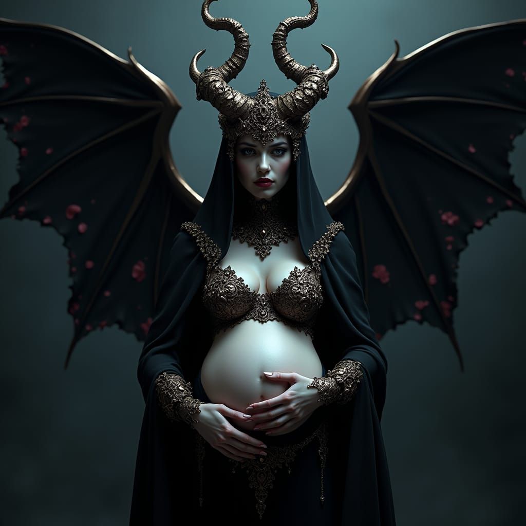 Evil Pregnant Queen of Hell in 3D