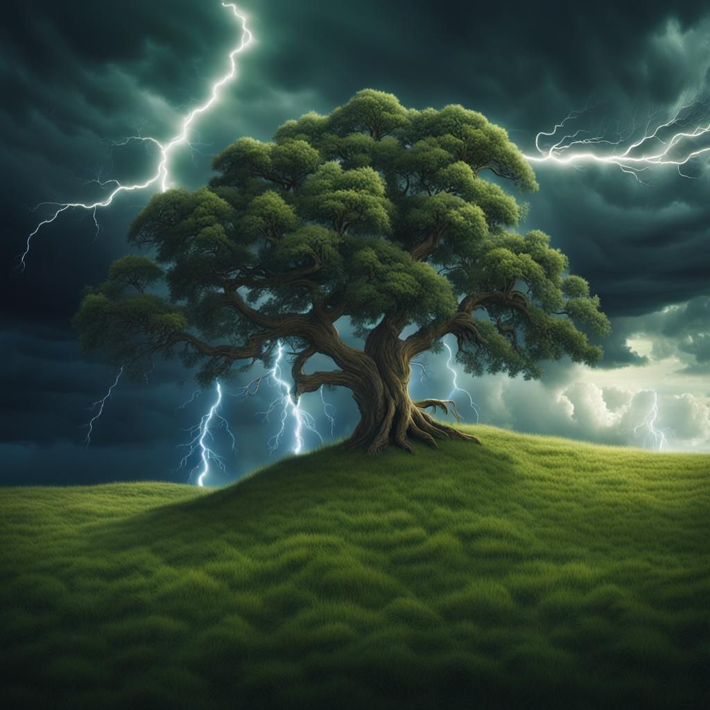 Lightning Strikes Tree in Epic Storm Painting
