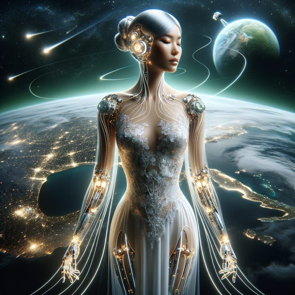 Futuristic Asian Woman Portrait in Cyberpunk Style