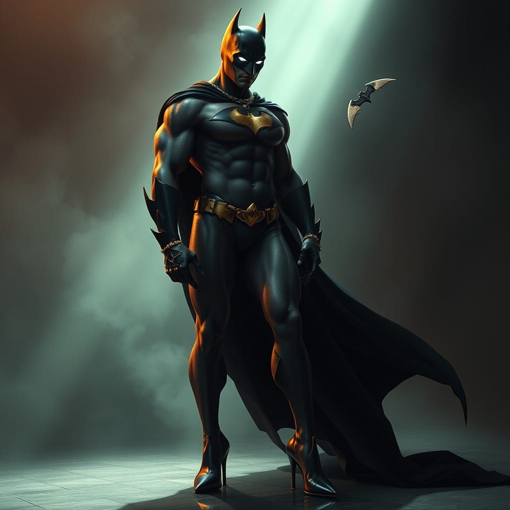 Brooding Superhero with Batman Shuriken in Digital Painting ...