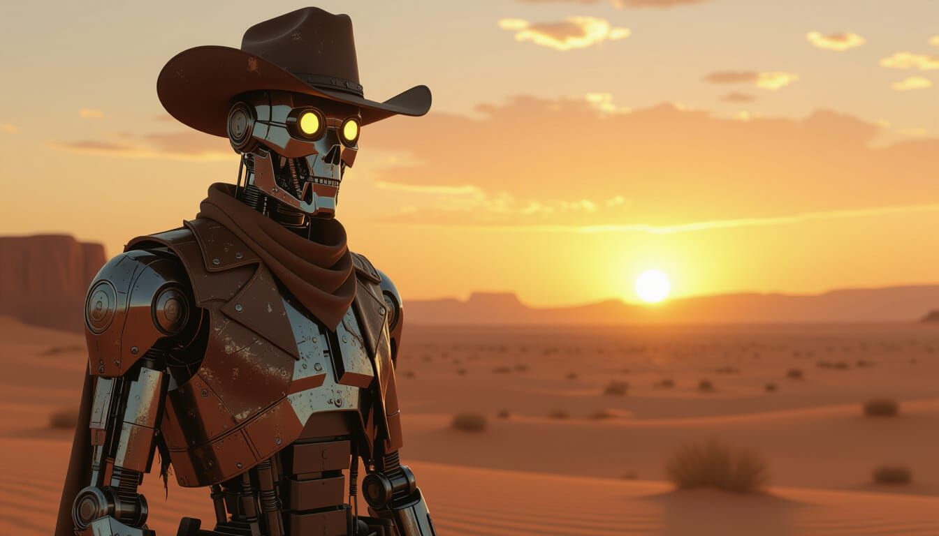 Sunset Cowboy Automaton in Alien Desert