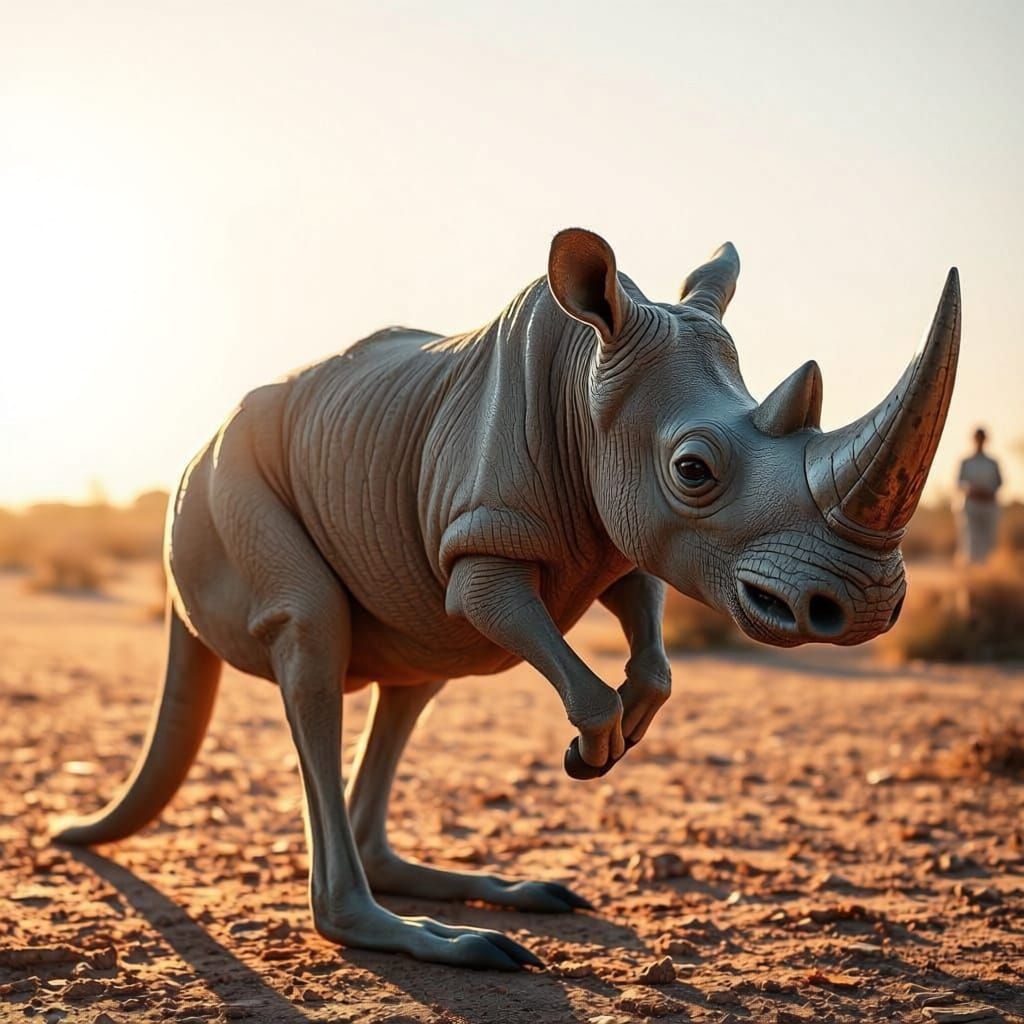 Rare Kangarhino: Kangaroo-Rhino Hybrid in Australian Outback