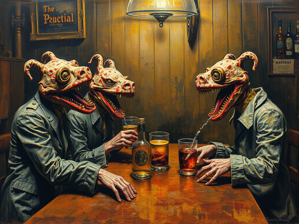 Abstract Meat Puppets at a Bar as Oil Painting