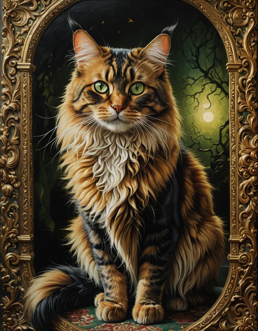 Dramatic Portrait of a Siamese Cat in Oil Painting