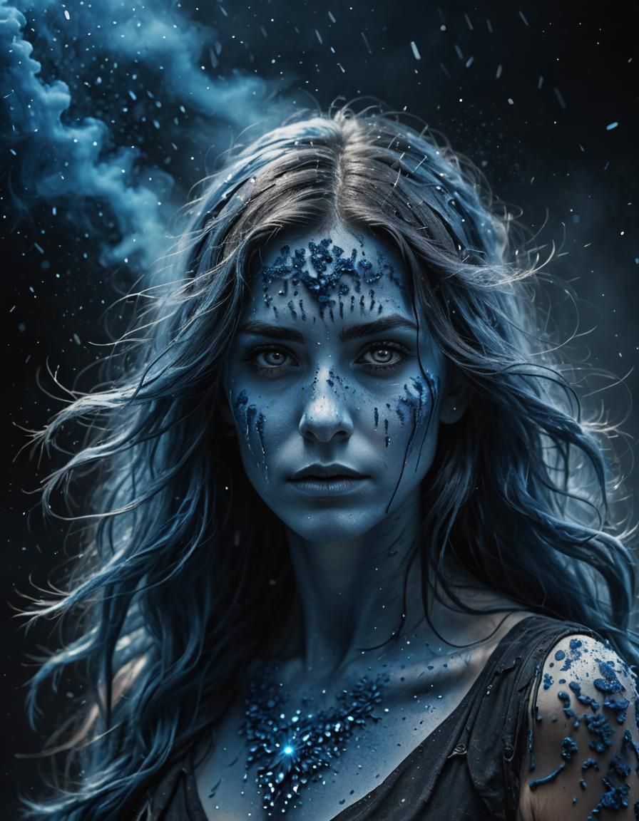 Ethereal Woman Emerging from Blue Dust Storm