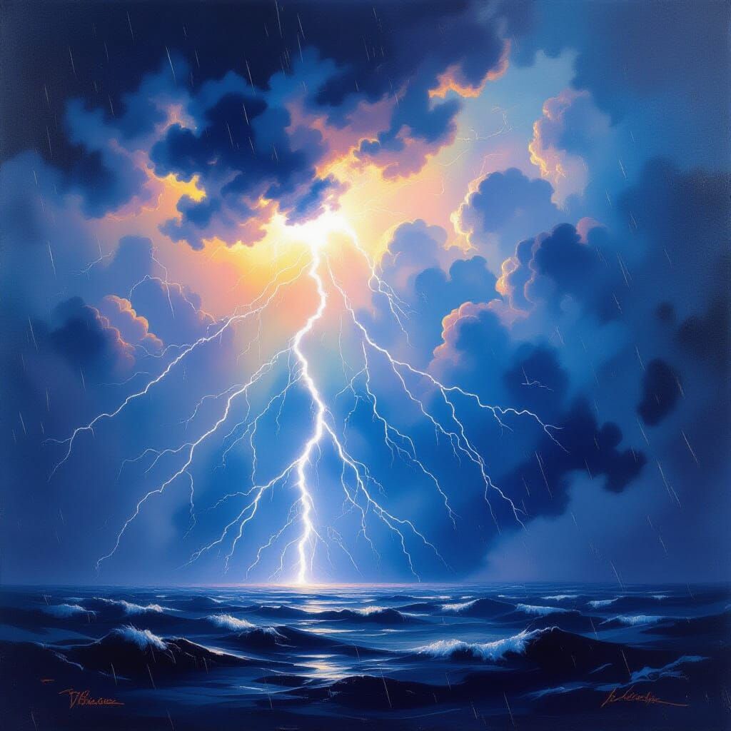 Dramatic Lightning Storm in Expressionistic Style