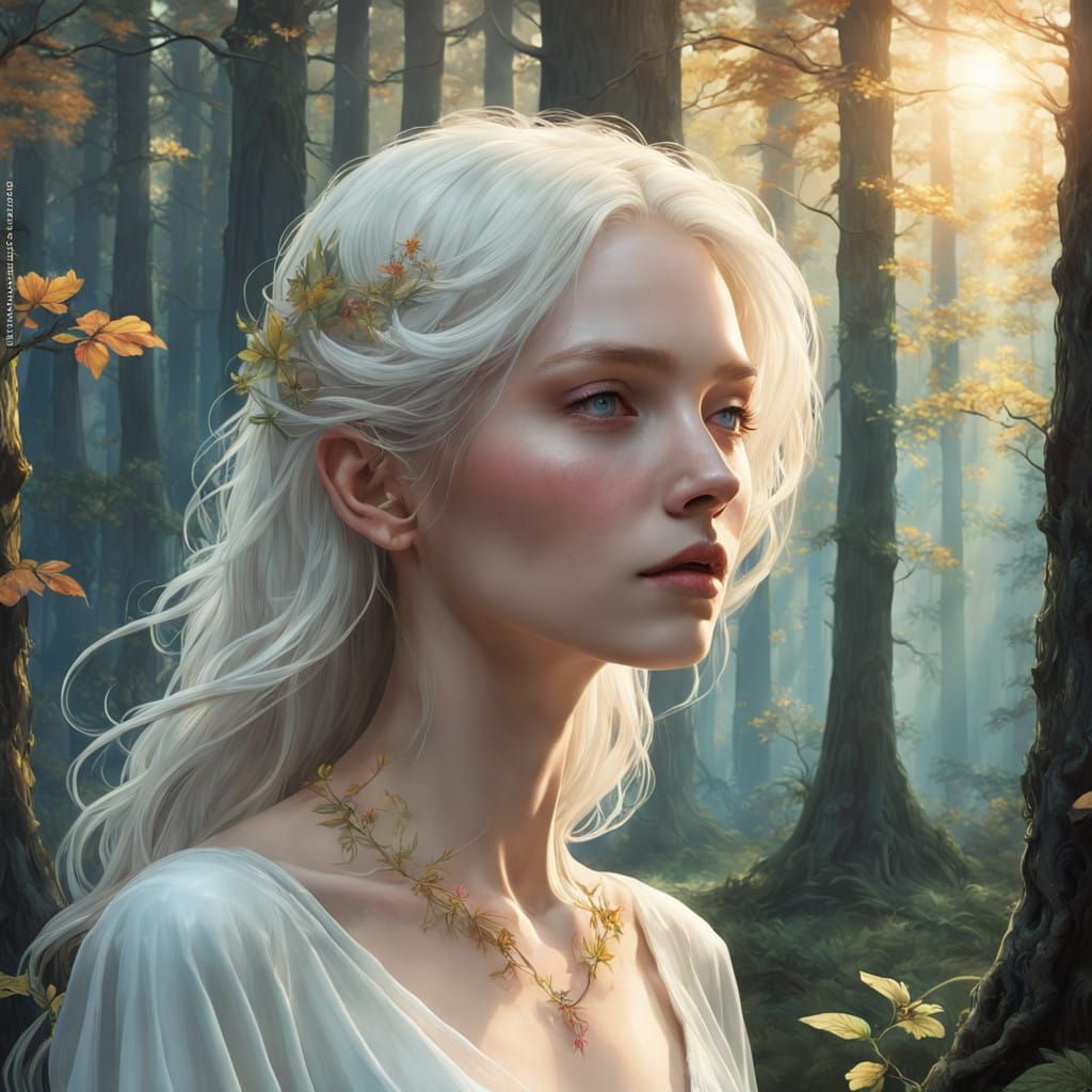 Ethereal Fantasy Maiden in Enchanted Forest Setting