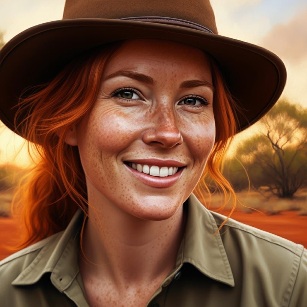 Australian Outback Woman Smiles in Pastel Portrait