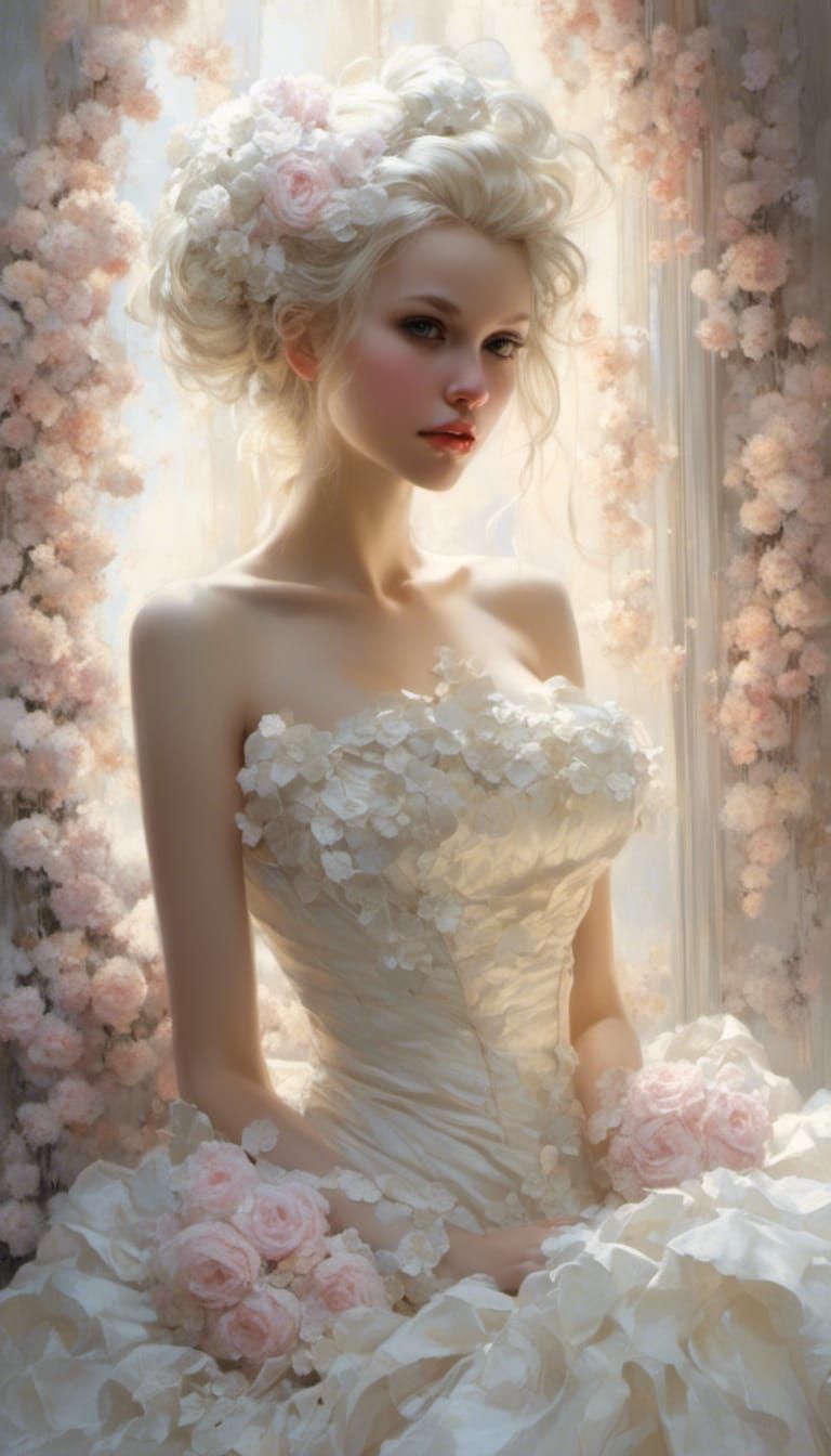 Pastel Doll with Embroidered Flowers, Kawaii Style