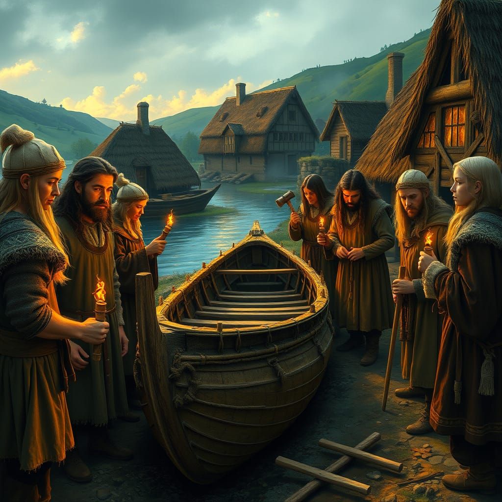 Viking Villagers Clinker Build a Majestic Longboat in Whimsi...