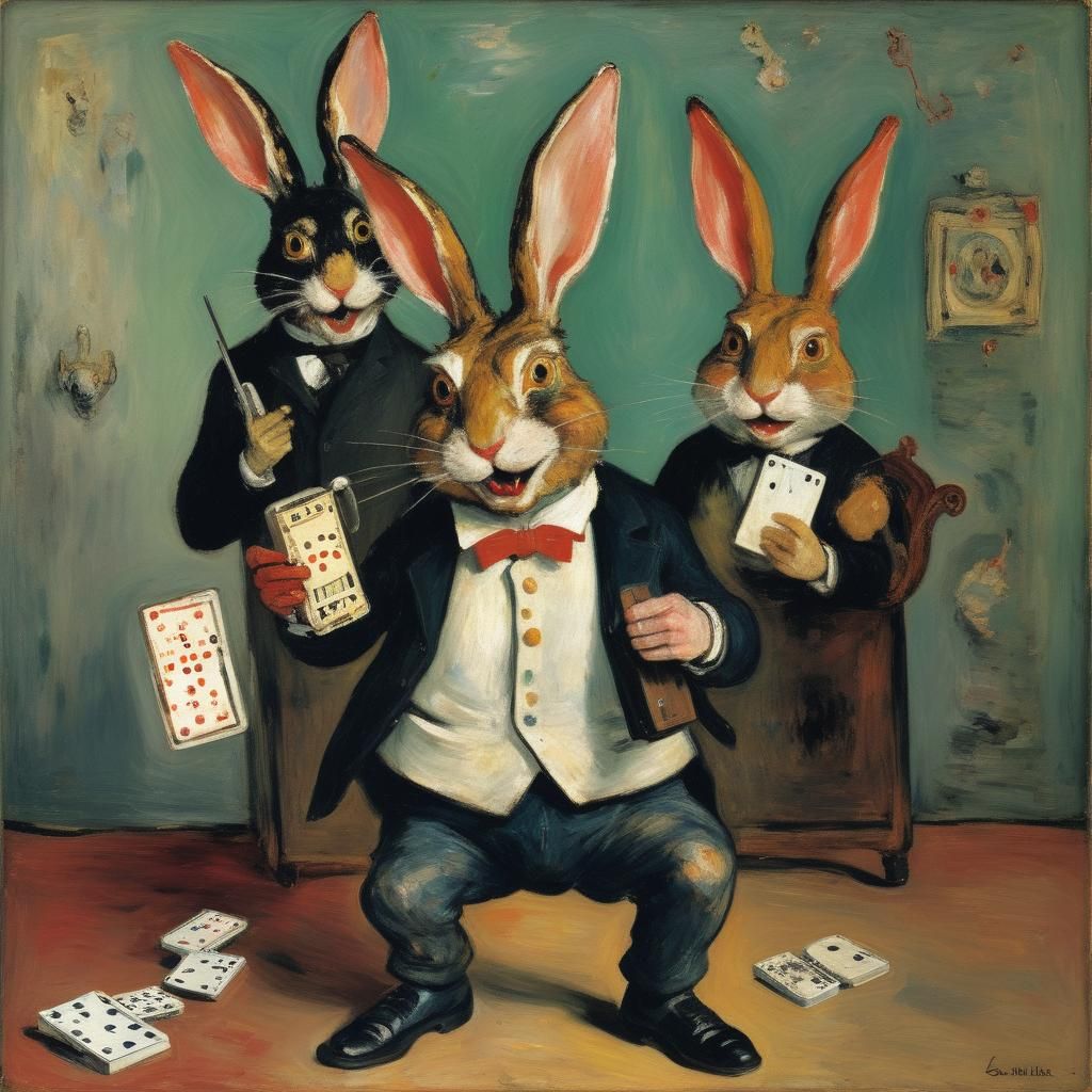 Surreal Rabbit with Broken Telephone, Expressionist Style