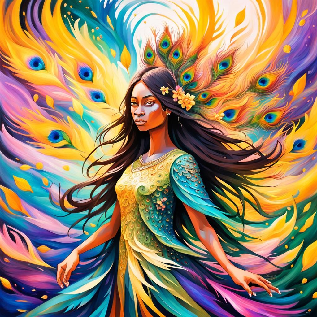 Dragon Peacock Woman in Abstract Expressionism