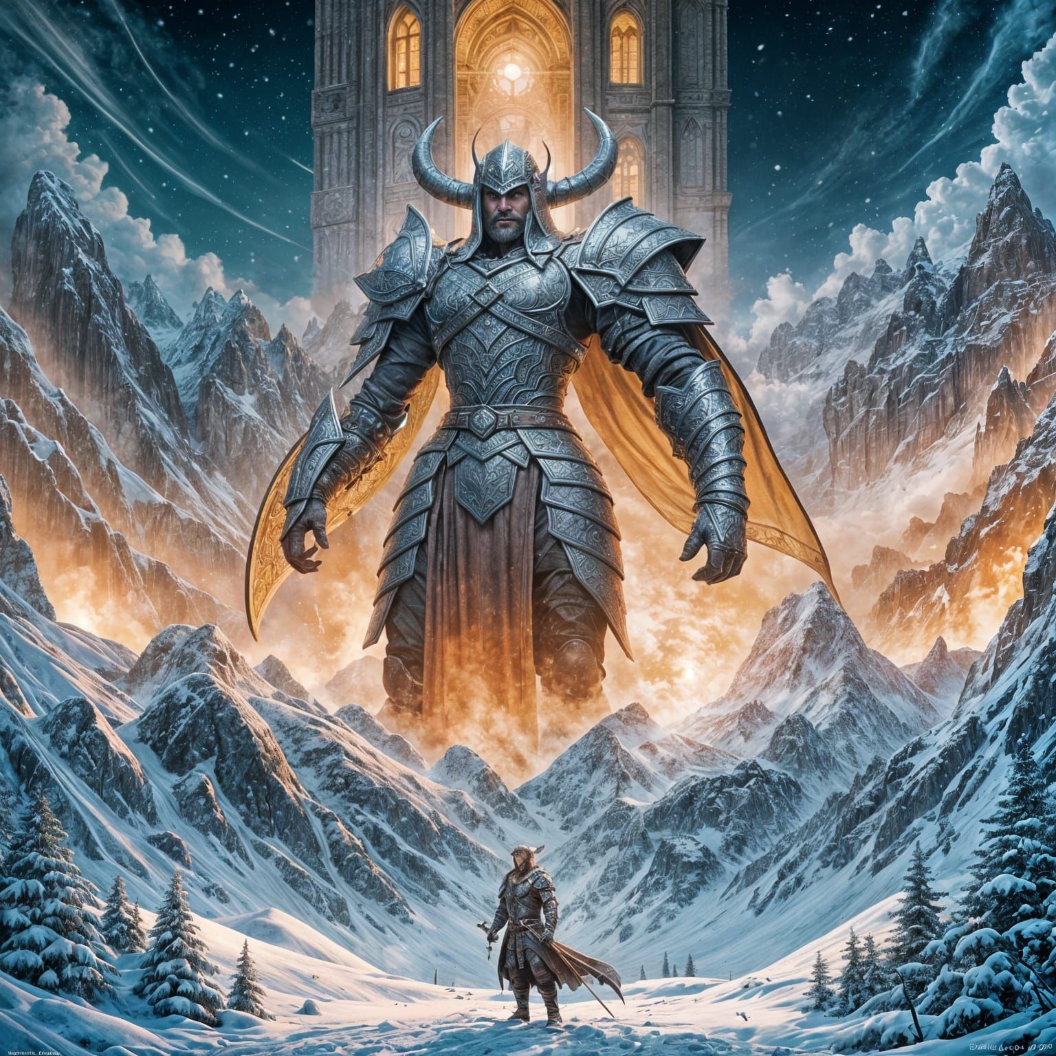 Epic Viking Templar Warrior in Winter Landscape