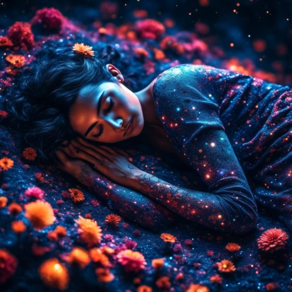 Trans Woman Self-Embrace in Pointillist Style