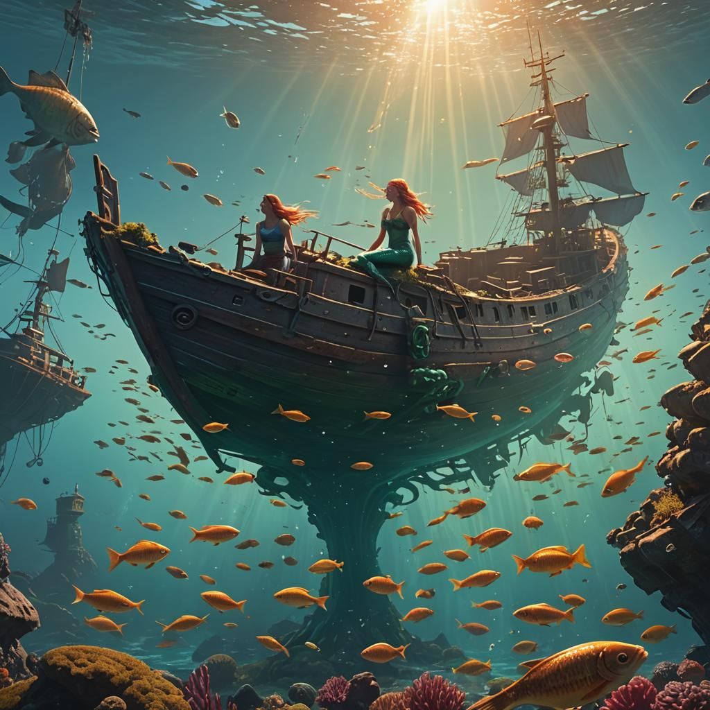 Mermaid in Shipwreck: Digital Matte Painting