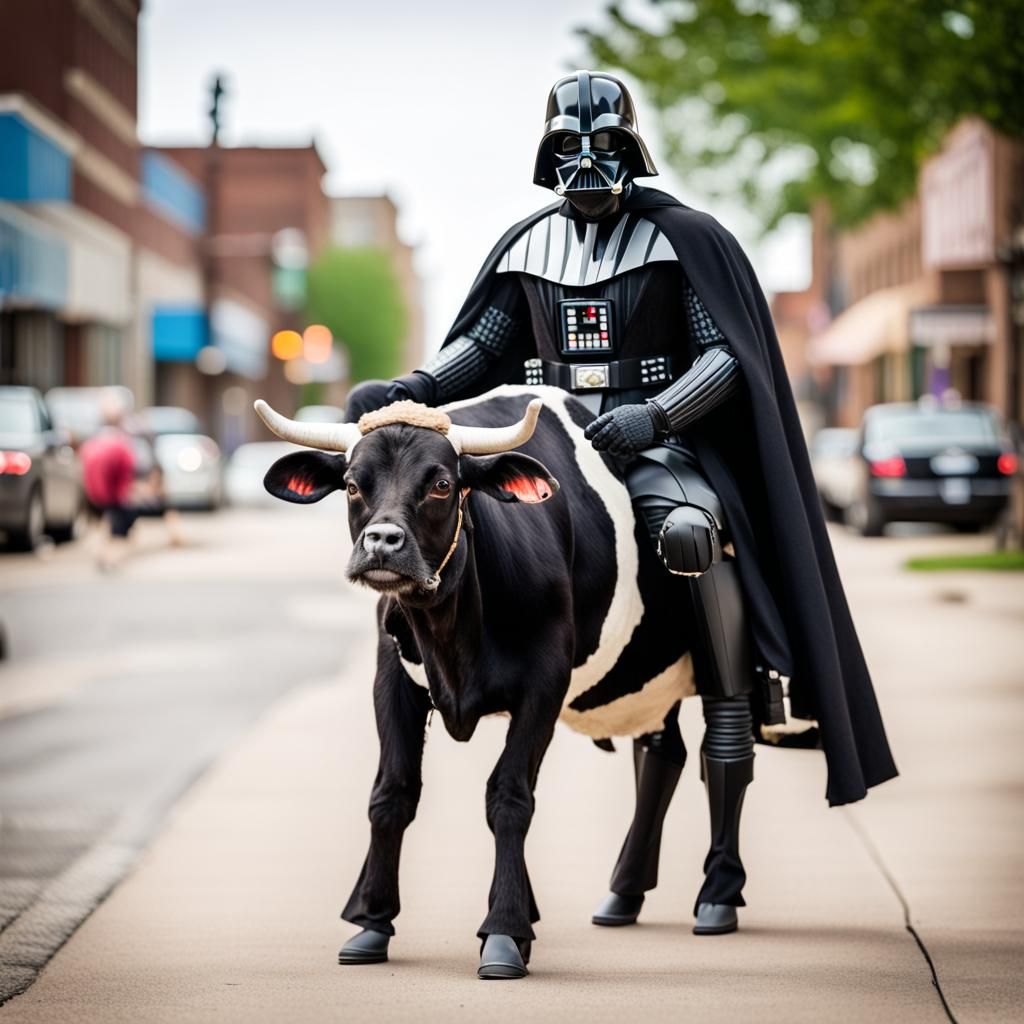 Darth Vader Rides a Cow Downtown