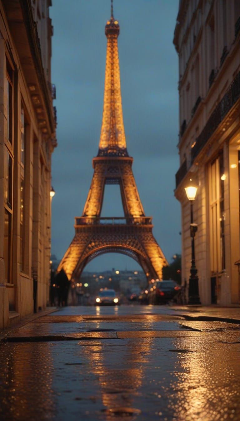 Golden Eiffel Tower at Dusk: Parisian Romance