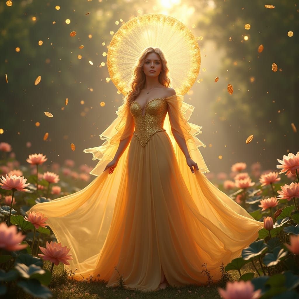Ethereal Woman Attracts Abundance in Dreamy Garden