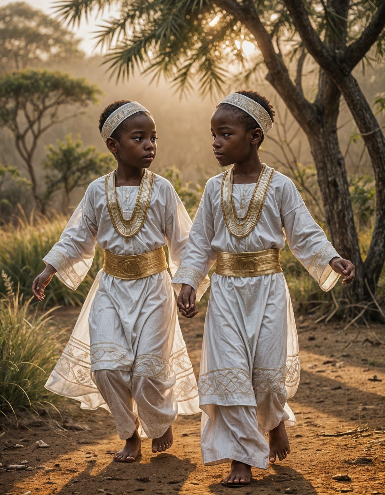 Ethereal Twins in White: A Sacred Realism Portrait