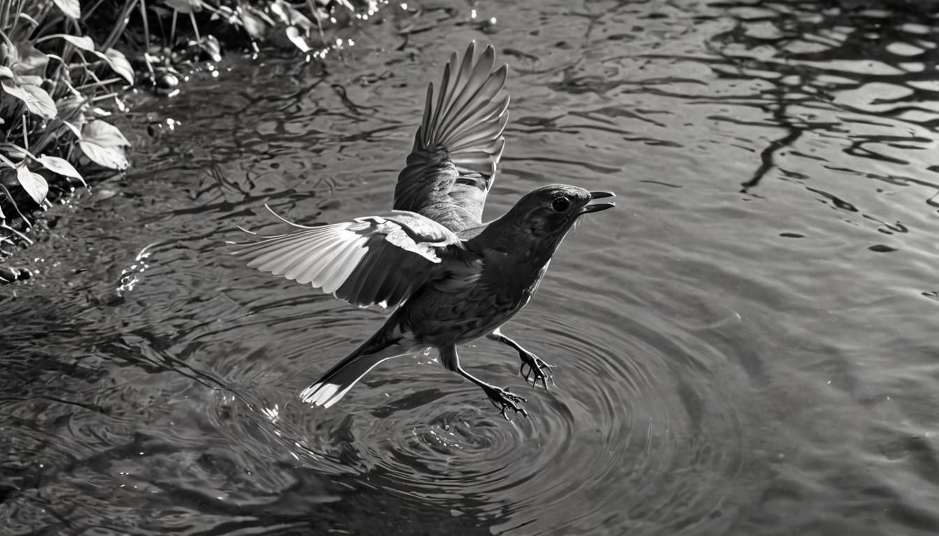 Calligraphic Robin Illustration in Black and White