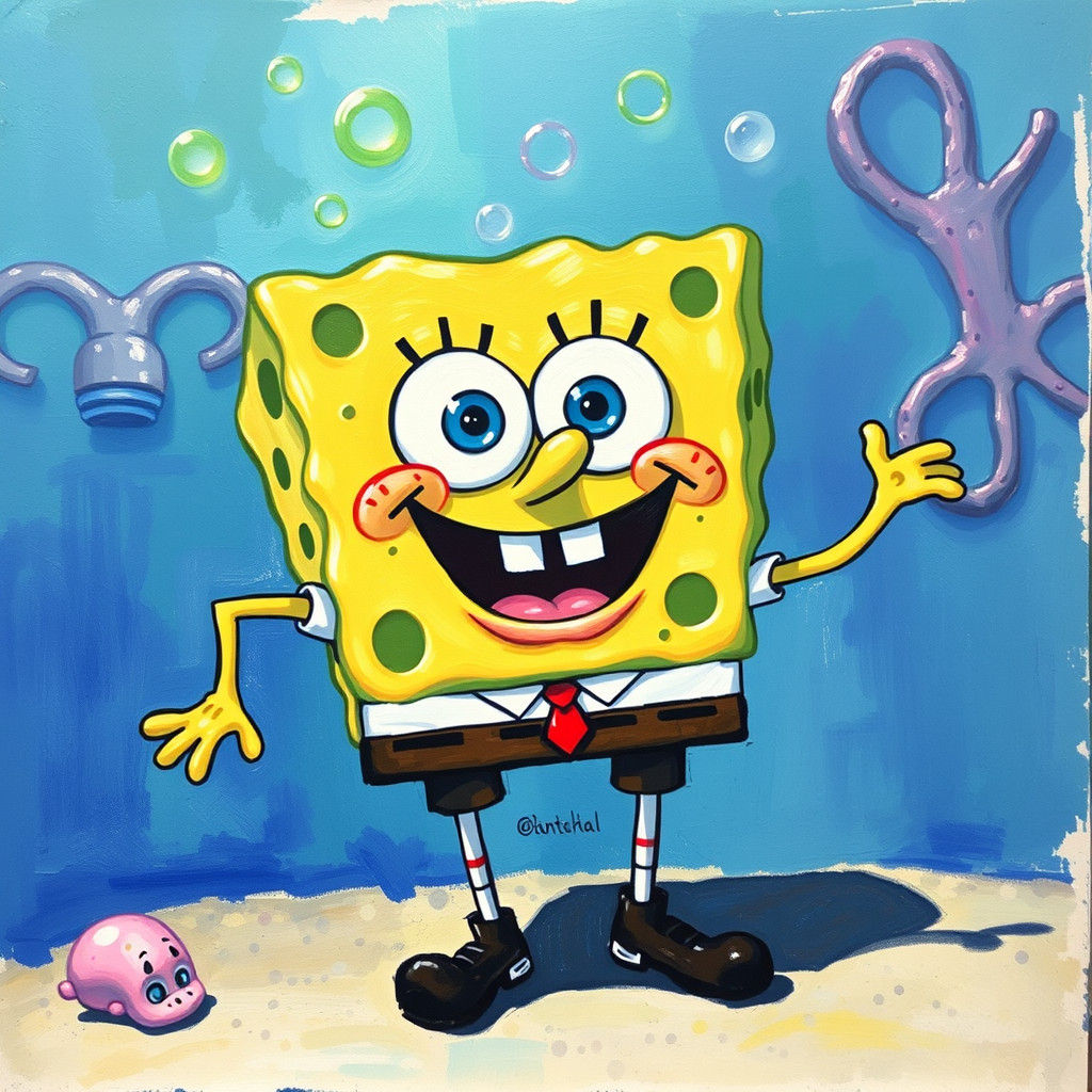 Detailed Gouache Painting of Spongebob
