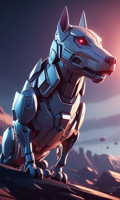 Futuristic Cyborg Bull Terrier in Polished Metal