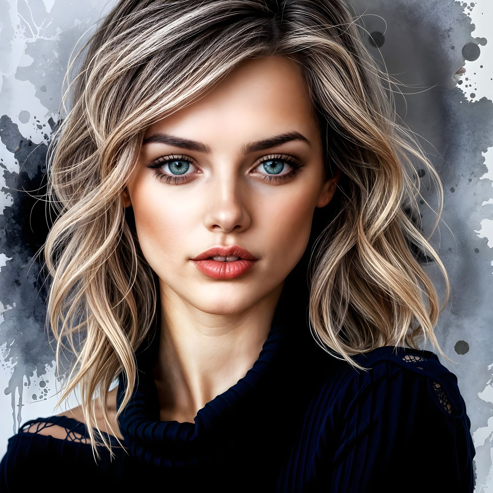 Beautiful Woman with Watercolor Background: Digital Portrait