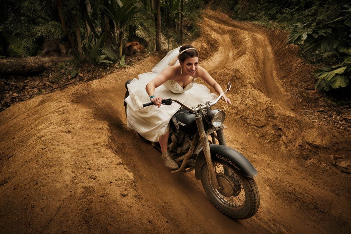 Adventurous Bride Rides Harley Through Jungle