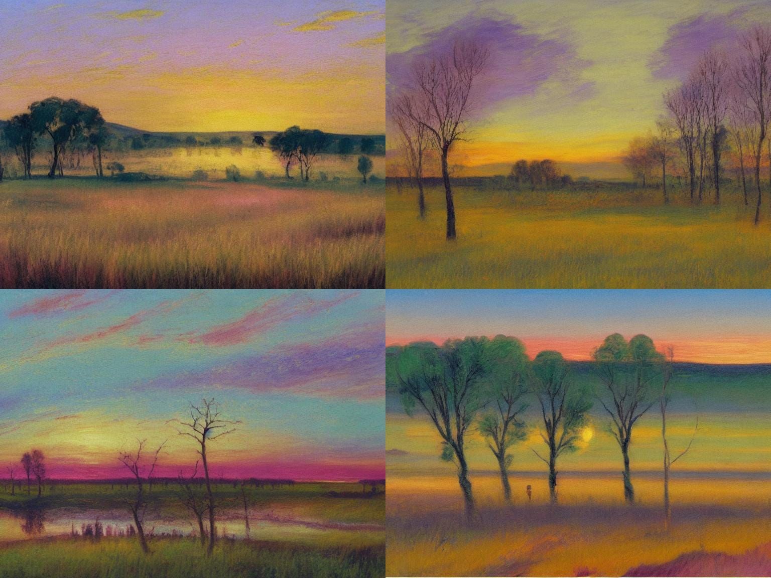 Iridescent Poplar Trees: Neo-Impressionist Oil Painting