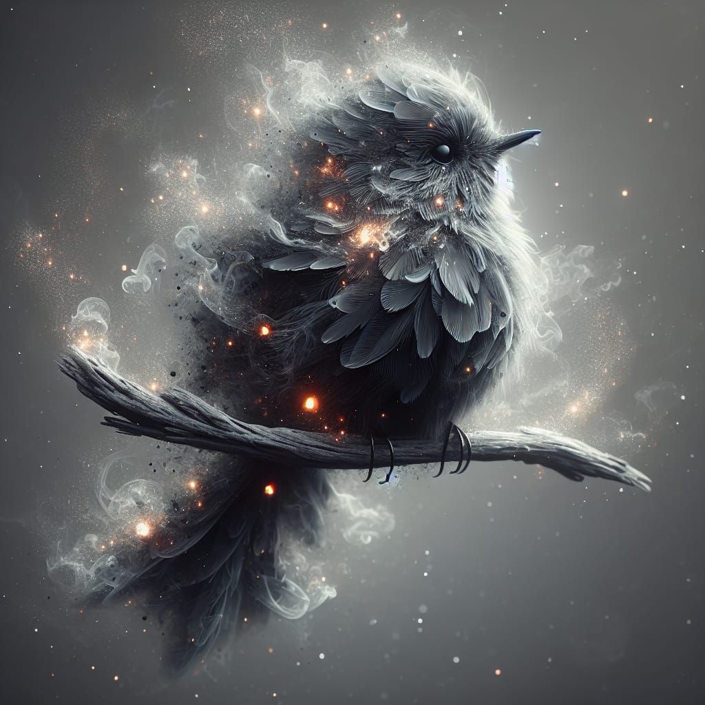 Ethereal Songbird Amidst Smoldering Embers