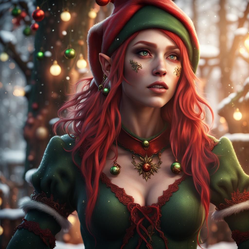 Naughty Red-Haired Elf: Detailed Fantasy Art